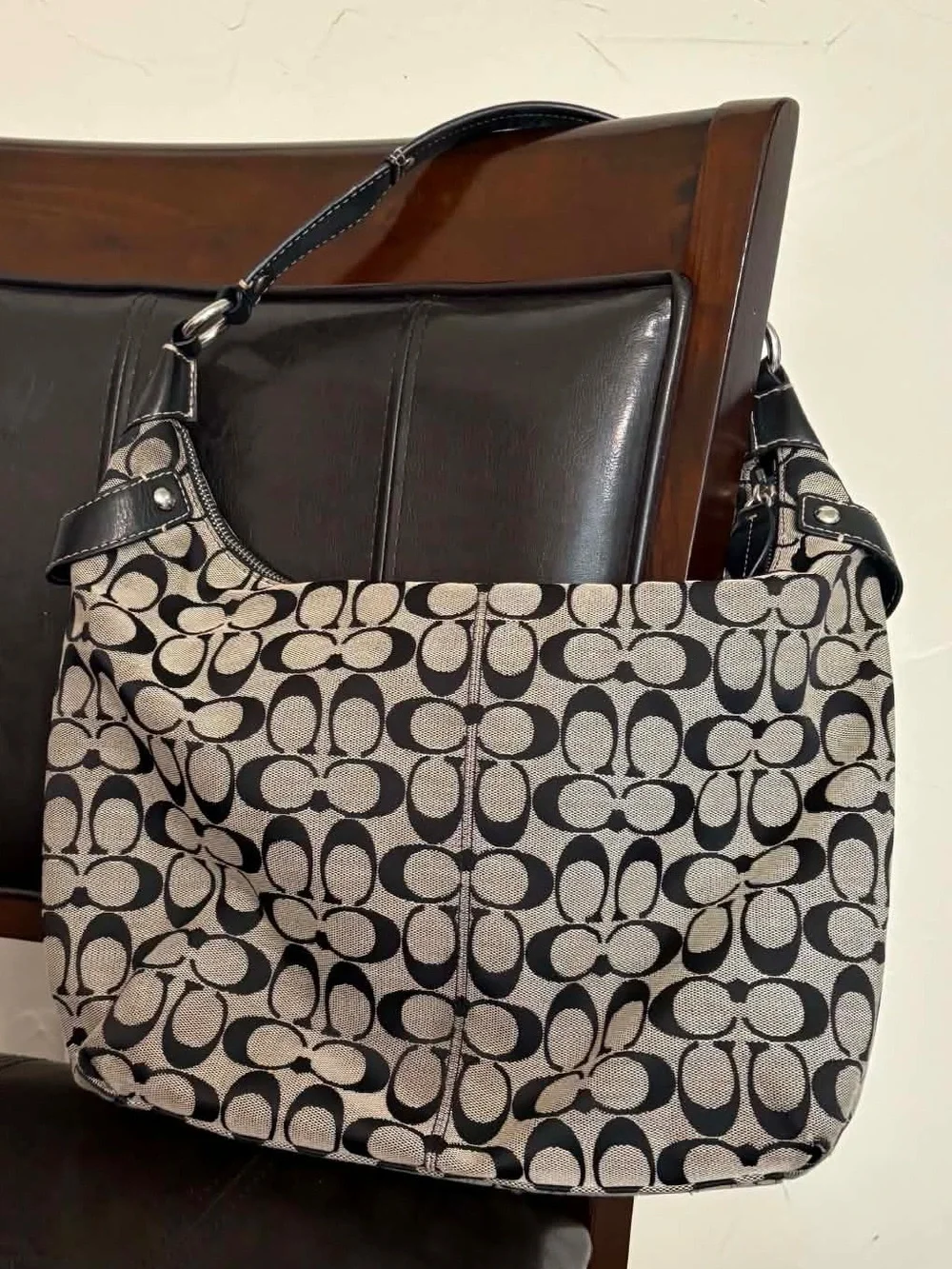 Coach Signature Jacquard Hobo in Black and Grey Y2K
